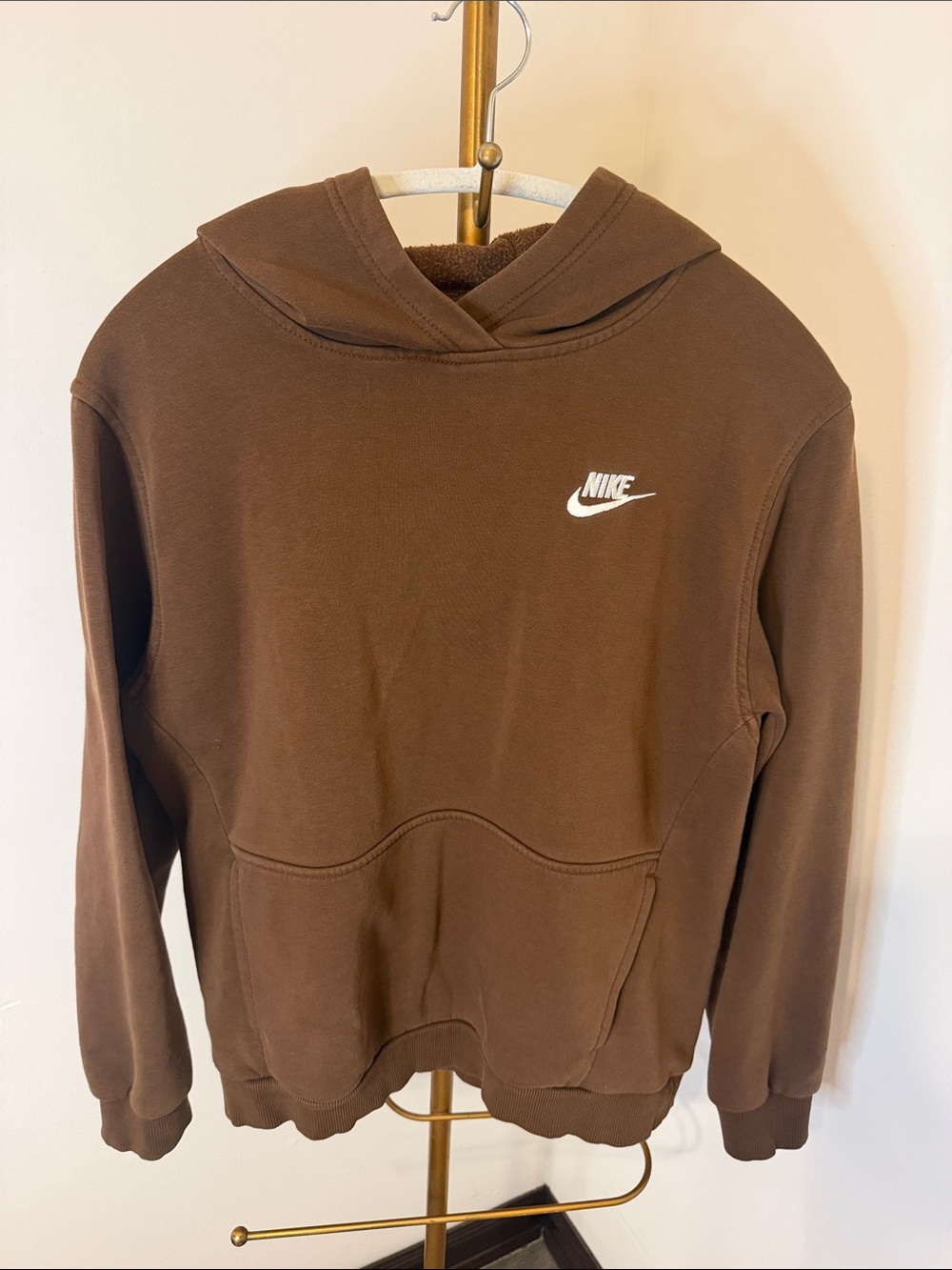 Nike Brown Hooded Sweatshirt with White Swoosh